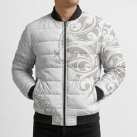 All White Maori Tribal Tattoo Personalised Bomber Puffer Jacket Stone Gray Polynesian Style LT9 - Polynesian Pride