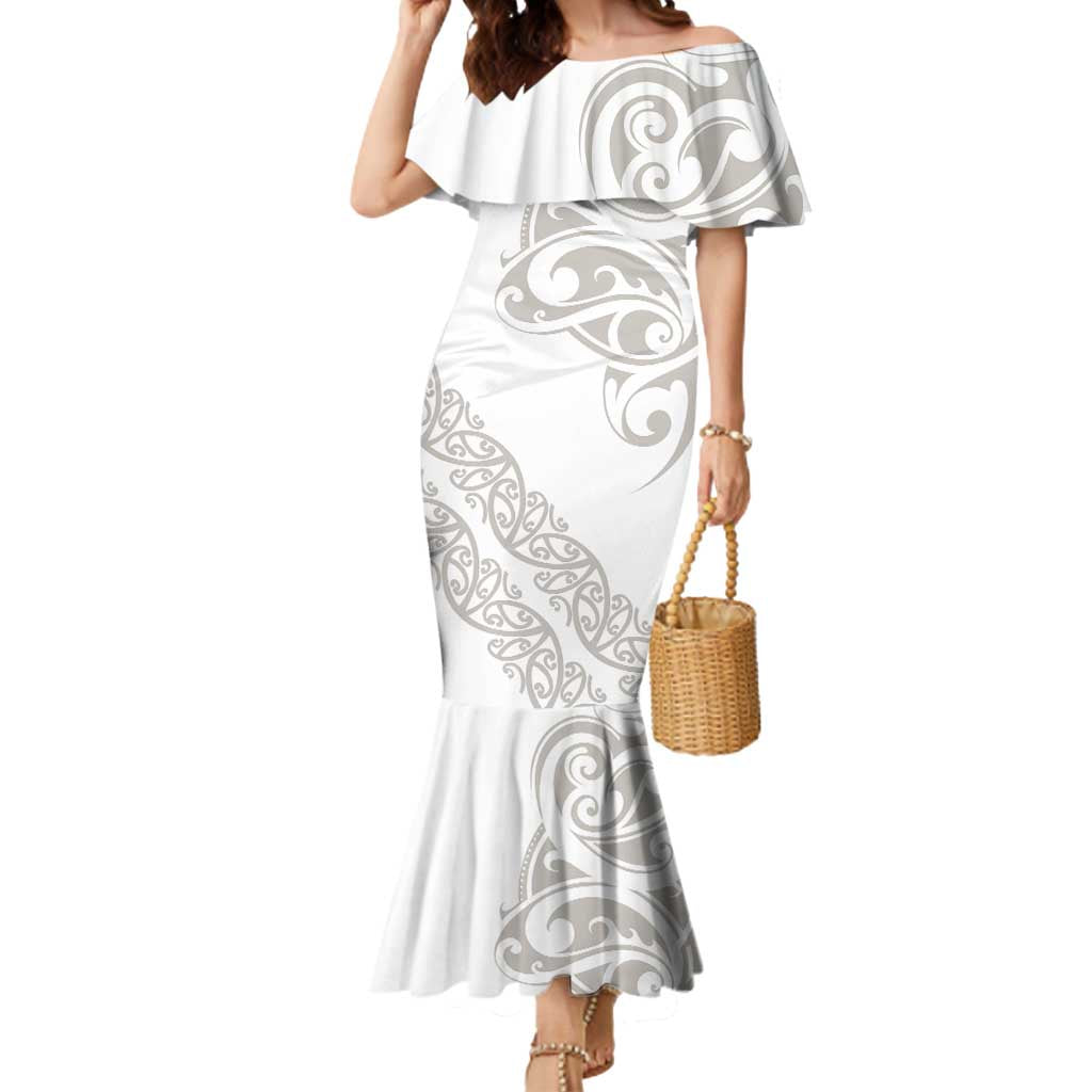 All White Maori Tribal Tattoo Personalised Mermaid Dress Stone Gray Polynesian Style LT9 Women Gray - Polynesian Pride