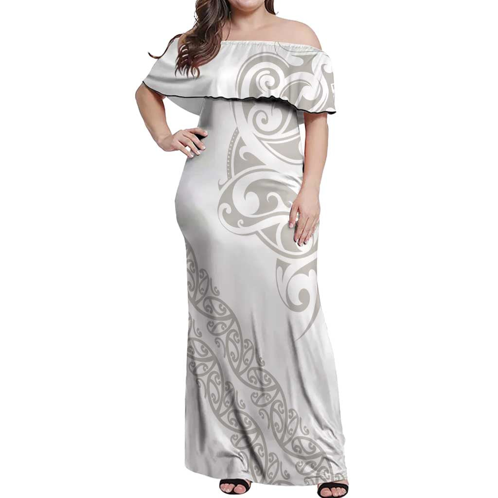 All White Maori Tribal Tattoo Personalised Off Shoulder Maxi Dress Stone Gray Polynesian Style LT9 Women Gray - Polynesian Pride