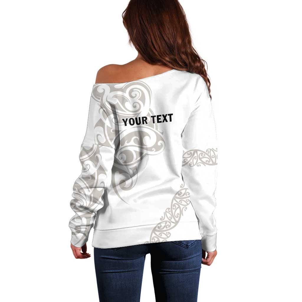 All White Maori Tribal Tattoo Personalised Off Shoulder Sweater Stone Gray Polynesian Style LT9 - Polynesian Pride