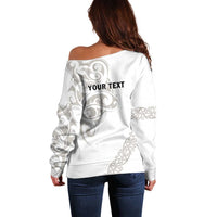 All White Maori Tribal Tattoo Personalised Off Shoulder Sweater Stone Gray Polynesian Style LT9 - Polynesian Pride