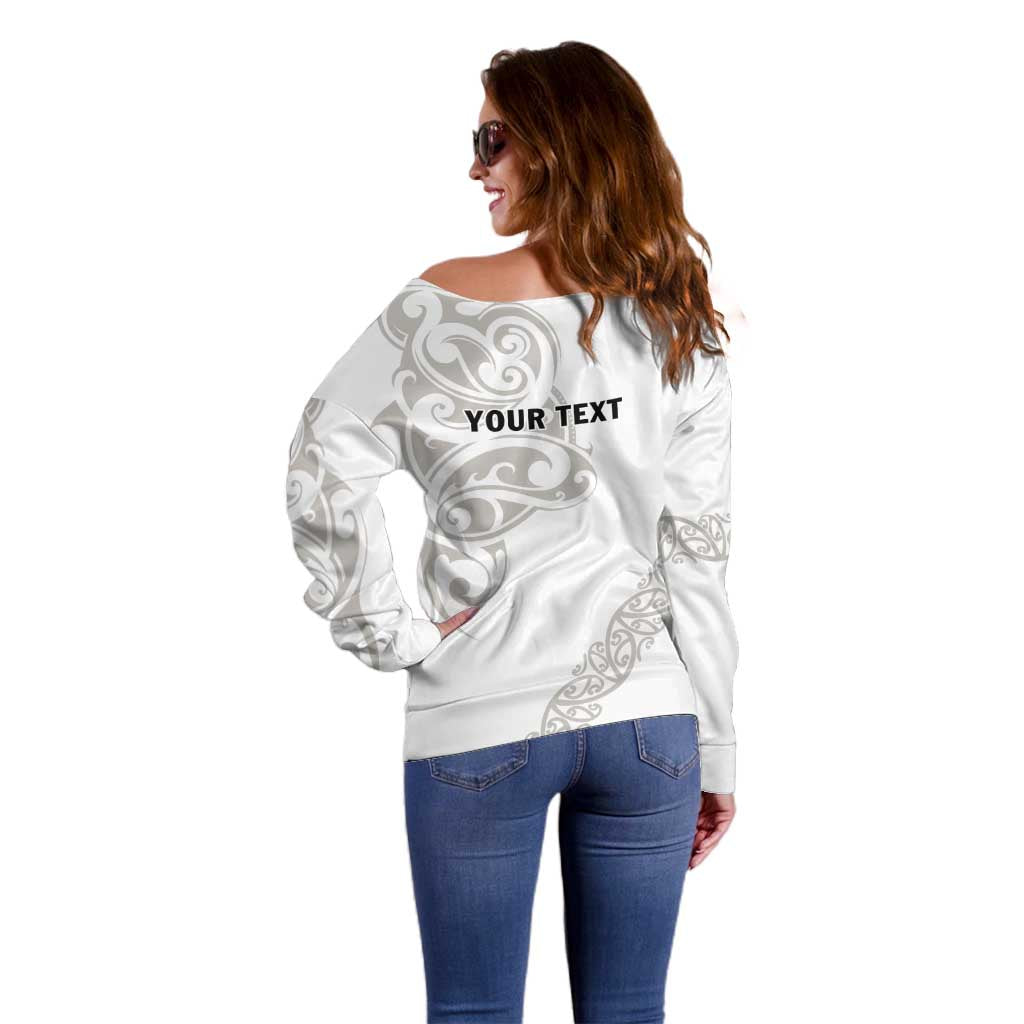All White Maori Tribal Tattoo Personalised Off Shoulder Sweater Stone Gray Polynesian Style LT9 - Polynesian Pride