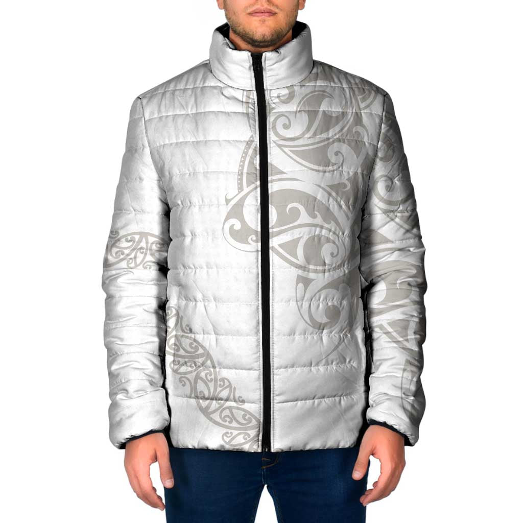 All White Maori Tribal Tattoo Personalised Padded Jacket Stone Gray Polynesian Style LT9 Men Gray - Polynesian Pride