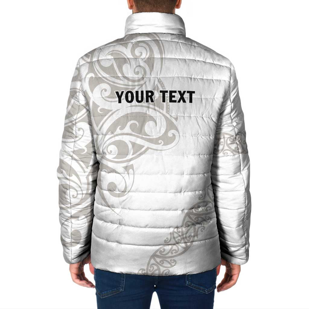 All White Maori Tribal Tattoo Personalised Padded Jacket Stone Gray Polynesian Style LT9 - Polynesian Pride