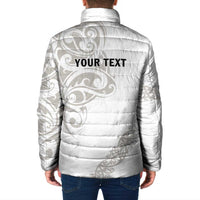 All White Maori Tribal Tattoo Personalised Padded Jacket Stone Gray Polynesian Style LT9 - Polynesian Pride