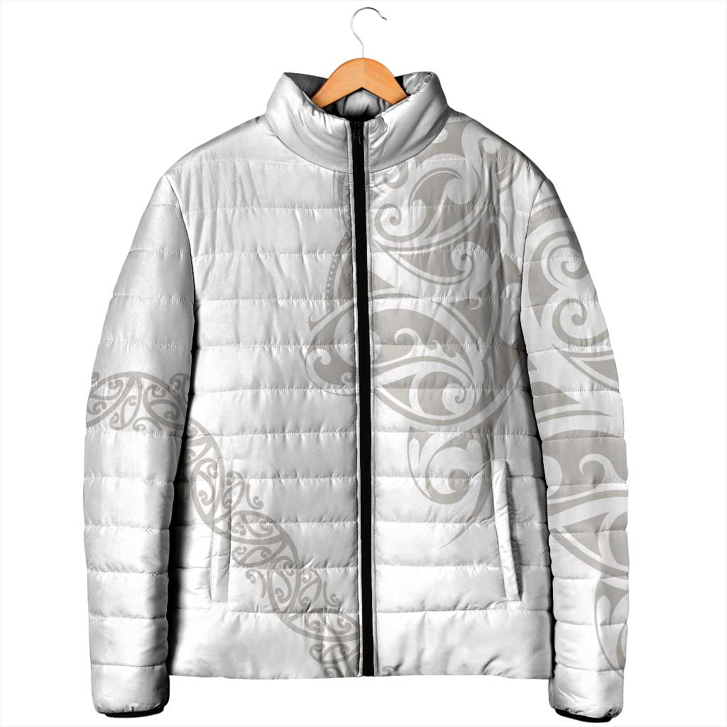 All White Maori Tribal Tattoo Personalised Padded Jacket Stone Gray Polynesian Style LT9 - Polynesian Pride