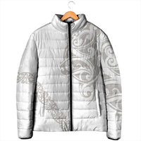 All White Maori Tribal Tattoo Personalised Padded Jacket Stone Gray Polynesian Style LT9 - Polynesian Pride