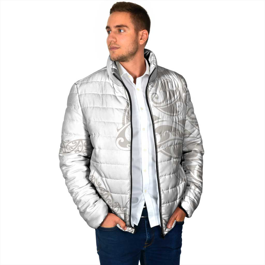 All White Maori Tribal Tattoo Personalised Padded Jacket Stone Gray Polynesian Style LT9 - Polynesian Pride