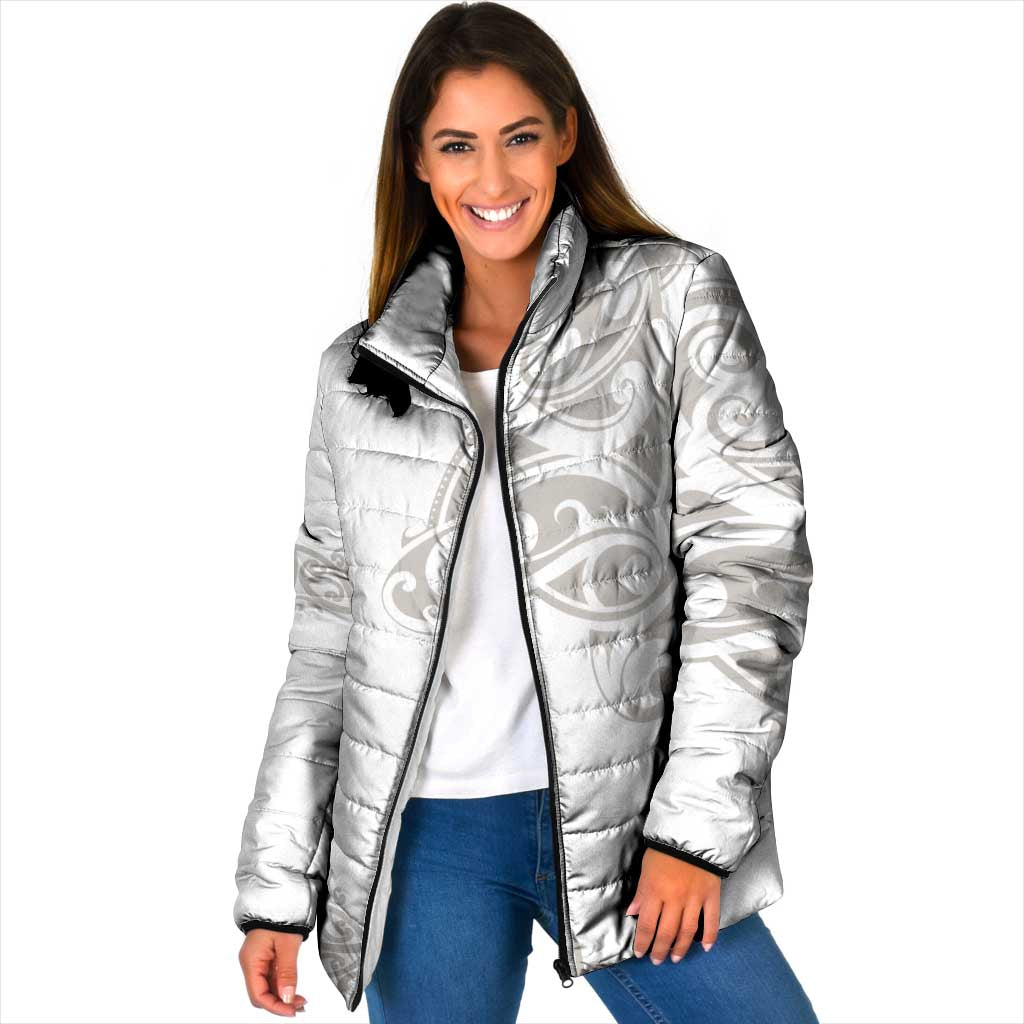 All White Maori Tribal Tattoo Personalised Padded Jacket Stone Gray Polynesian Style LT9 Women Gray - Polynesian Pride