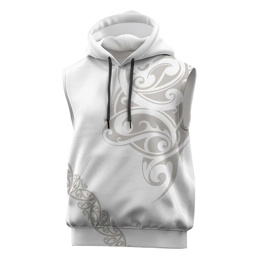All White Maori Tribal Tattoo Personalised Sleeveless Hoodie Stone Gray Polynesian Style LT9 Gray - Polynesian Pride