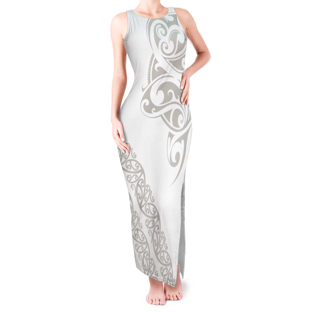All White Maori Tribal Tattoo Personalised Tank Maxi Dress Stone Gray Polynesian Style LT9 Women Gray - Polynesian Pride