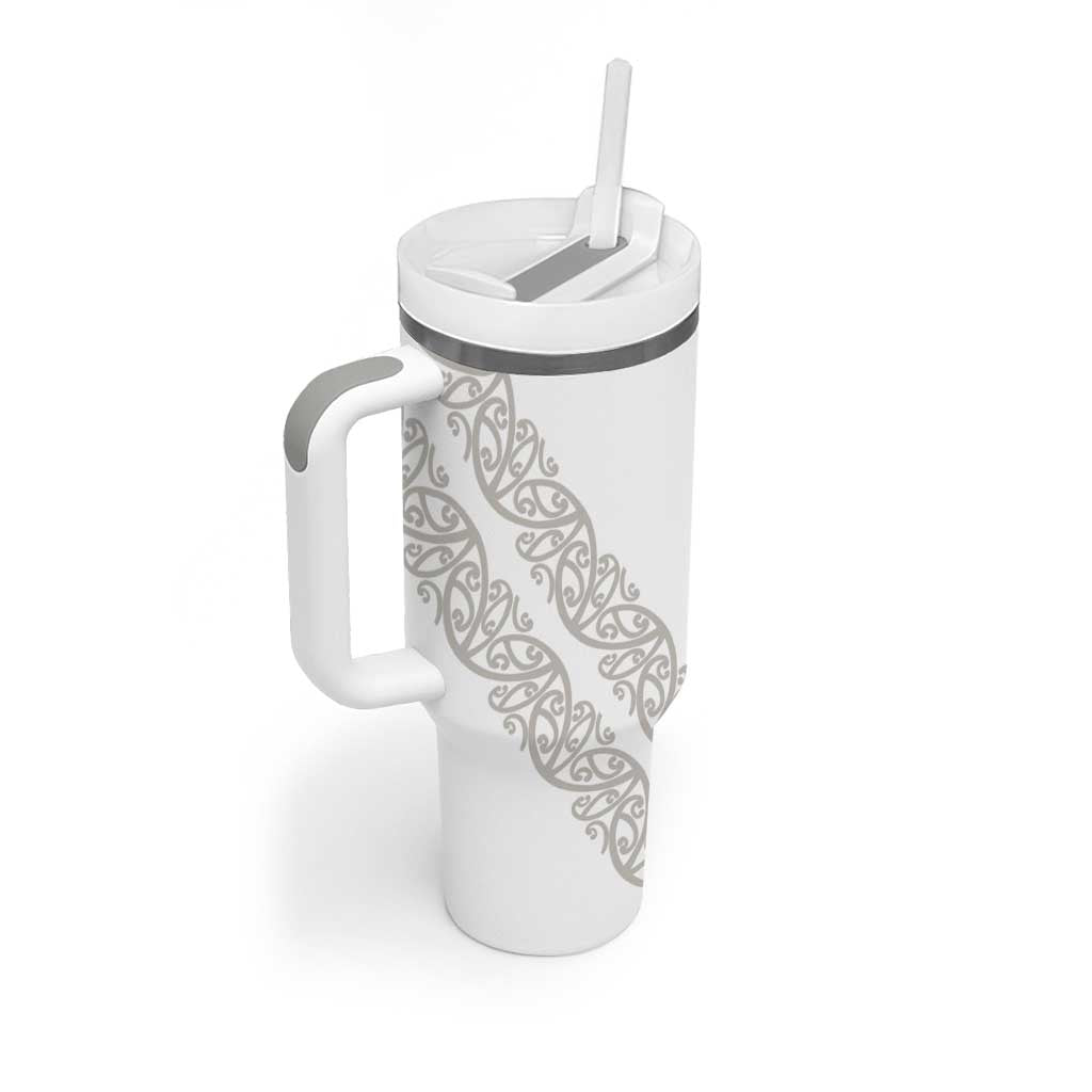 All White Maori Tribal Tattoo Personalised Tumbler With Handle Stone Gray Polynesian Style LT9 - Polynesian Pride