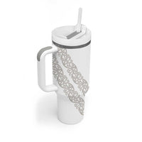 All White Maori Tribal Tattoo Personalised Tumbler With Handle Stone Gray Polynesian Style LT9 - Polynesian Pride
