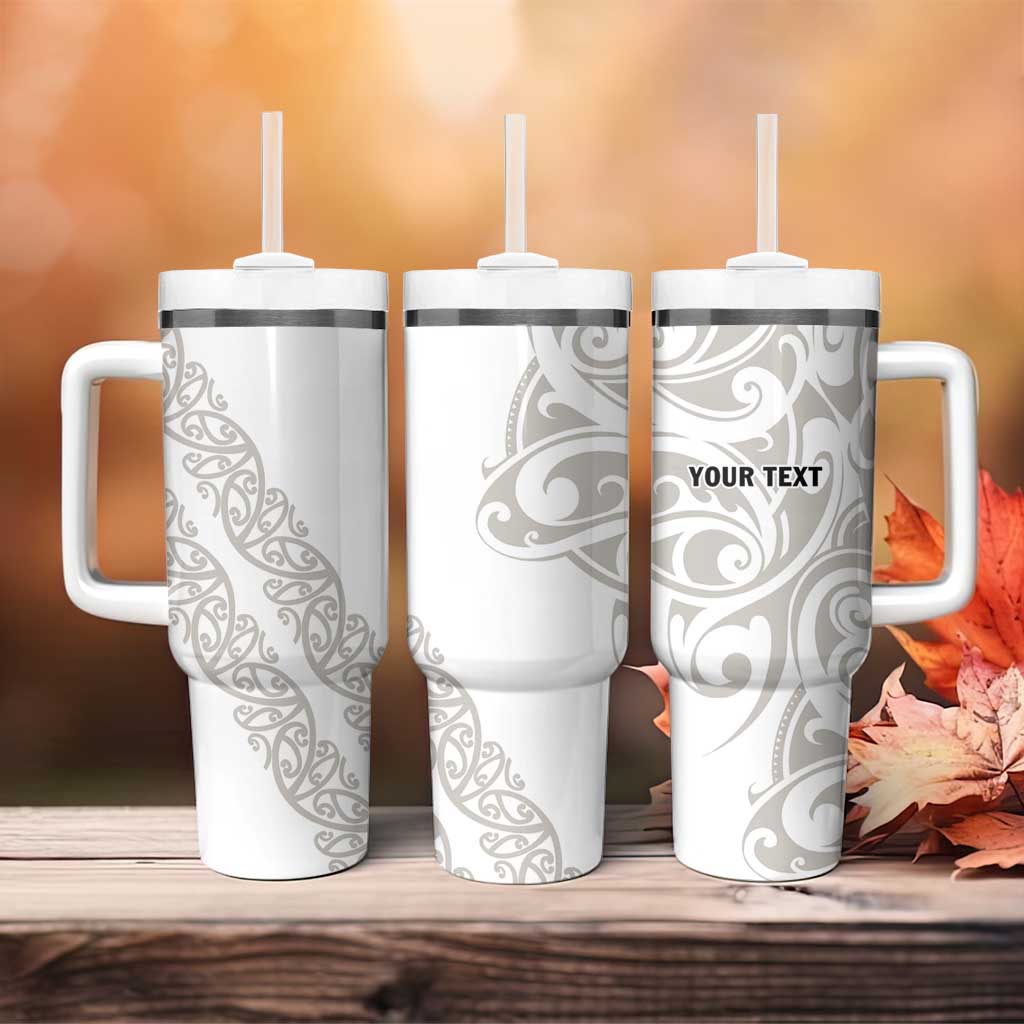 All White Maori Tribal Tattoo Personalised Tumbler With Handle Stone Gray Polynesian Style LT9 - Polynesian Pride