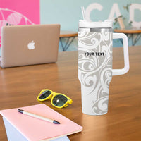 All White Maori Tribal Tattoo Personalised Tumbler With Handle Stone Gray Polynesian Style LT9 - Polynesian Pride