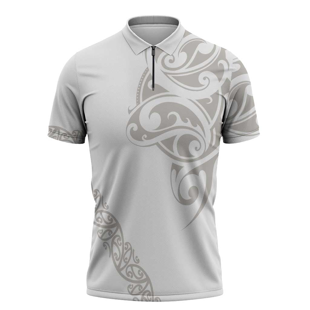 All White Maori Tribal Tattoo Personalised Zipper Polo Shirt Stone Gray Polynesian Style LT9 Gray - Polynesian Pride
