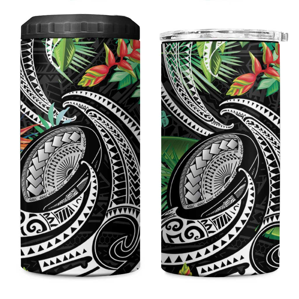 Polynesian Pacific Rugby Tribal 4 in 1 Can Cooler Tumbler Tropical Vibe LT9 One Size: 16 oz Black - Polynesian Pride