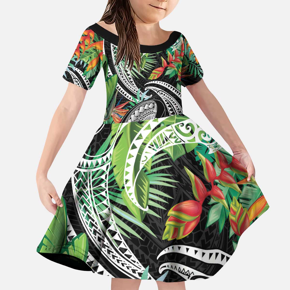 Polynesian Pacific Rugby Tribal Kid Short Sleeve Dress Tropical Vibe LT9 KID Black - Polynesian Pride