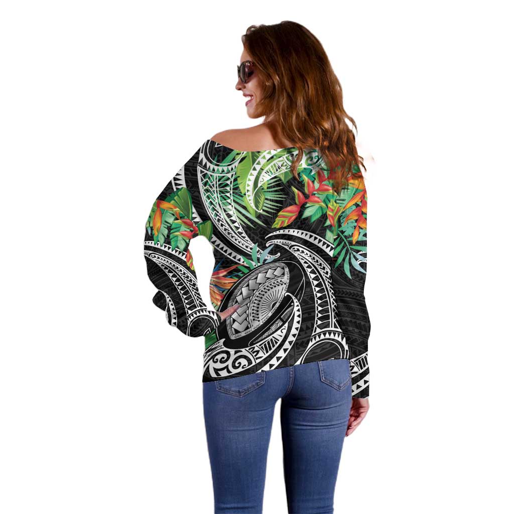 Polynesian Pacific Rugby Tribal Off Shoulder Sweater Tropical Vibe LT9 - Polynesian Pride
