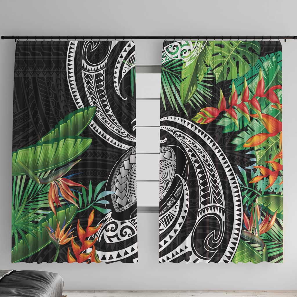 Polynesian Pacific Rugby Tribal Window Curtain Tropical Vibe LT9 With Hooks Black - Polynesian Pride