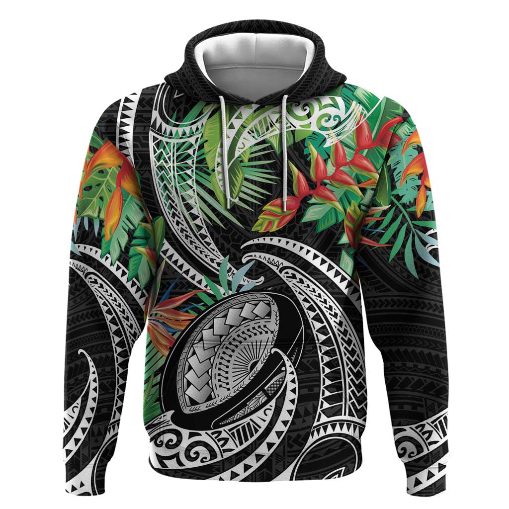 Polynesian Pacific Rugby Tribal Zip Hoodie Tropical Vibe LT9 Pullover Hoodie Black - Polynesian Pride