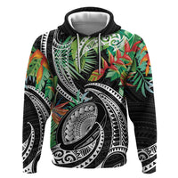 Polynesian Pacific Rugby Tribal Zip Hoodie Tropical Vibe LT9 Pullover Hoodie Black - Polynesian Pride