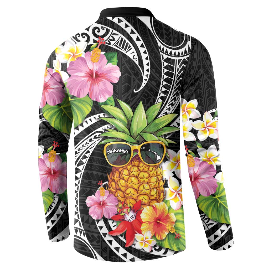 Hau'oli Makahiki Hou Button Sweatshirt Aloha Pineapple Tropical Vibe LT9 - Polynesian Pride