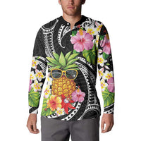 Hau'oli Makahiki Hou Button Sweatshirt Aloha Pineapple Tropical Vibe LT9 - Polynesian Pride