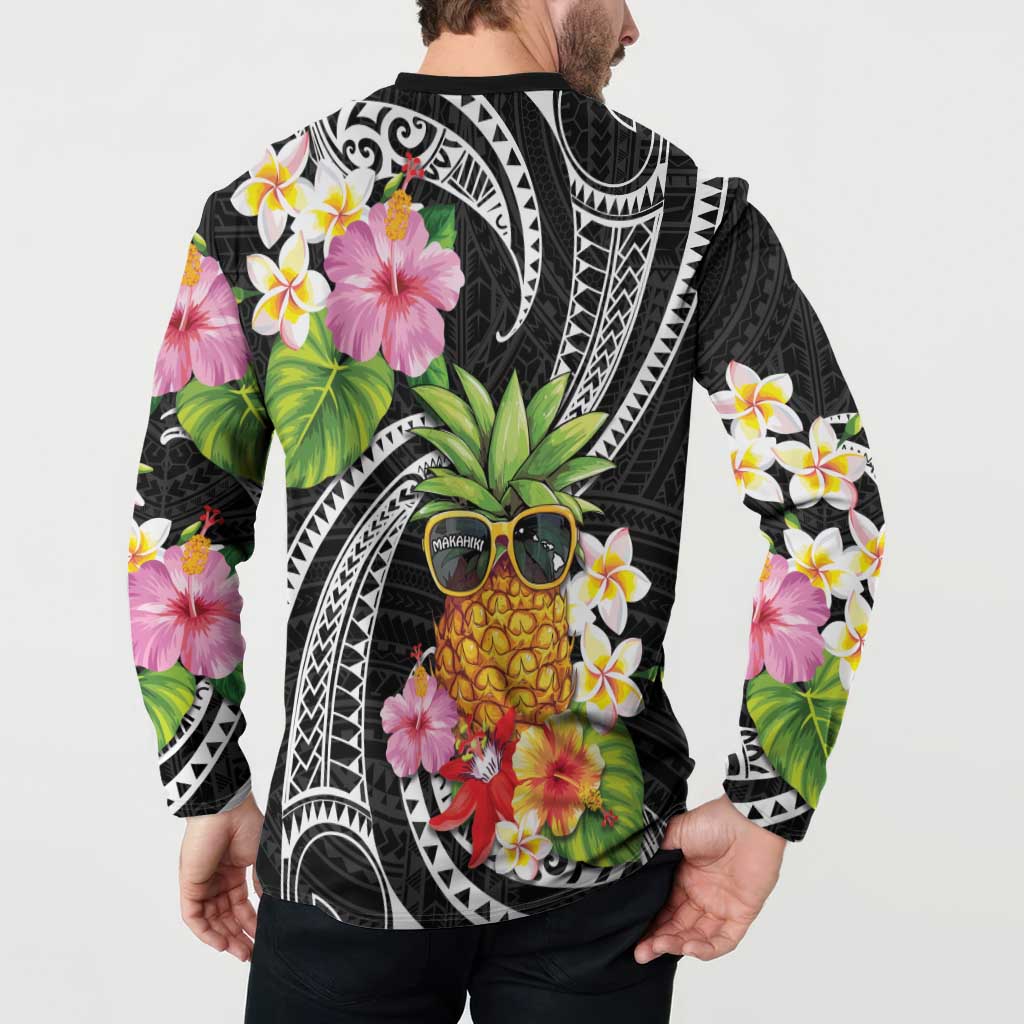 Hau'oli Makahiki Hou Button Sweatshirt Aloha Pineapple Tropical Vibe LT9 - Polynesian Pride