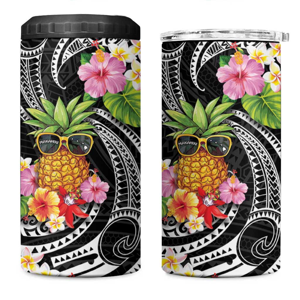 Hau'oli Makahiki Hou 4 in 1 Can Cooler Tumbler Aloha Pineapple Tropical Vibe LT9 One Size: 16 oz Black - Polynesian Pride