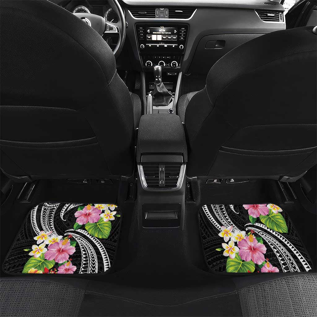 Hau'oli Makahiki Hou Car Mats Aloha Pineapple Tropical Vibe LT9 Set 2pcs - Back Black - Polynesian Pride