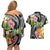 Hau'oli Makahiki Hou Couples Matching Off Shoulder Short Dress and Hawaiian Shirt Aloha Pineapple Tropical Vibe