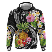 Hau'oli Makahiki Hou Hoodie Aloha Pineapple Tropical Vibe LT9 Pullover Hoodie Black - Polynesian Pride