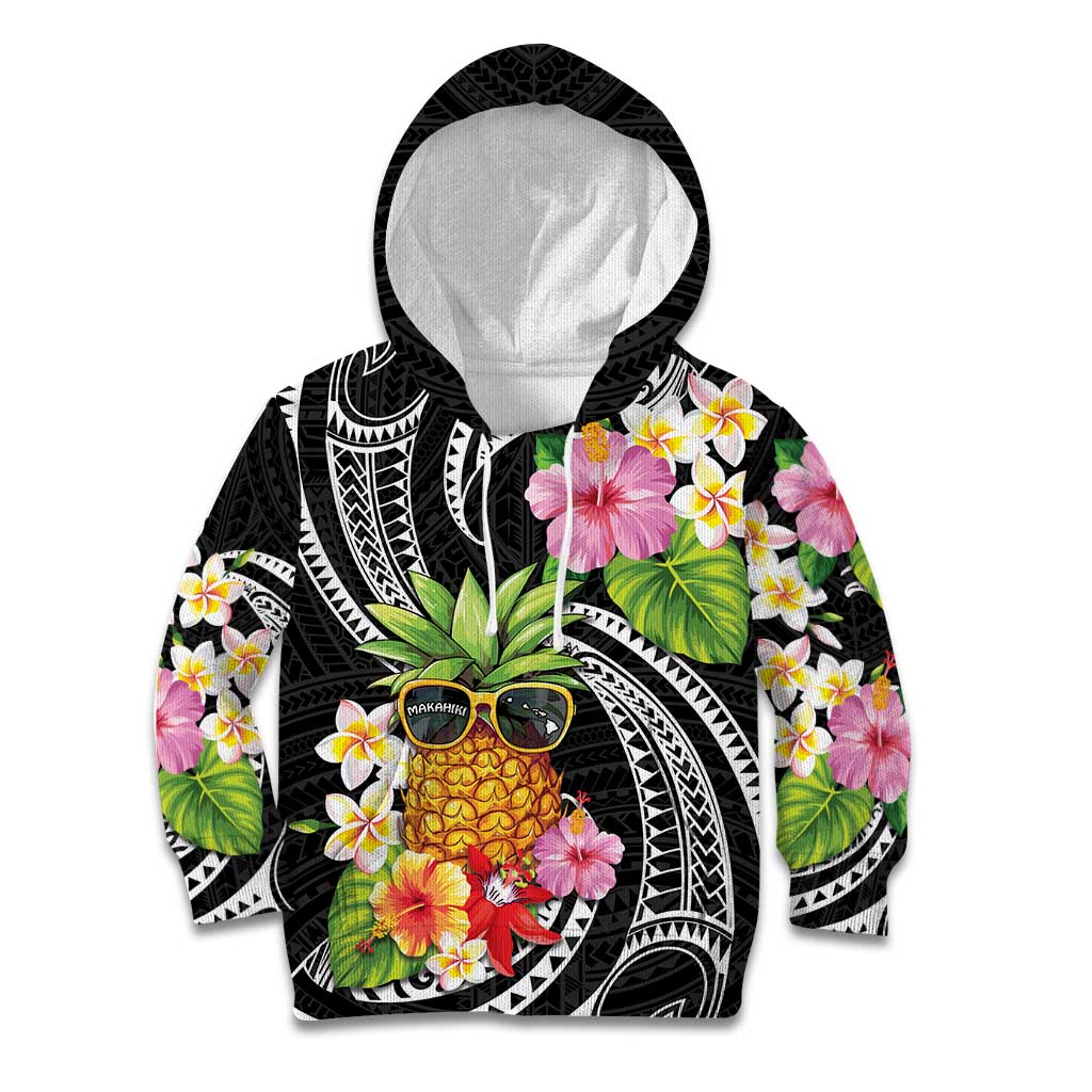 Hau'oli Makahiki Hou Kid Hoodie Aloha Pineapple Tropical Vibe LT9 Hoodie Black - Polynesian Pride