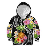 Hau'oli Makahiki Hou Kid Hoodie Aloha Pineapple Tropical Vibe LT9 Hoodie Black - Polynesian Pride