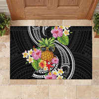 Hau'oli Makahiki Hou Rubber Doormat Aloha Pineapple Tropical Vibe LT9 Black - Polynesian Pride
