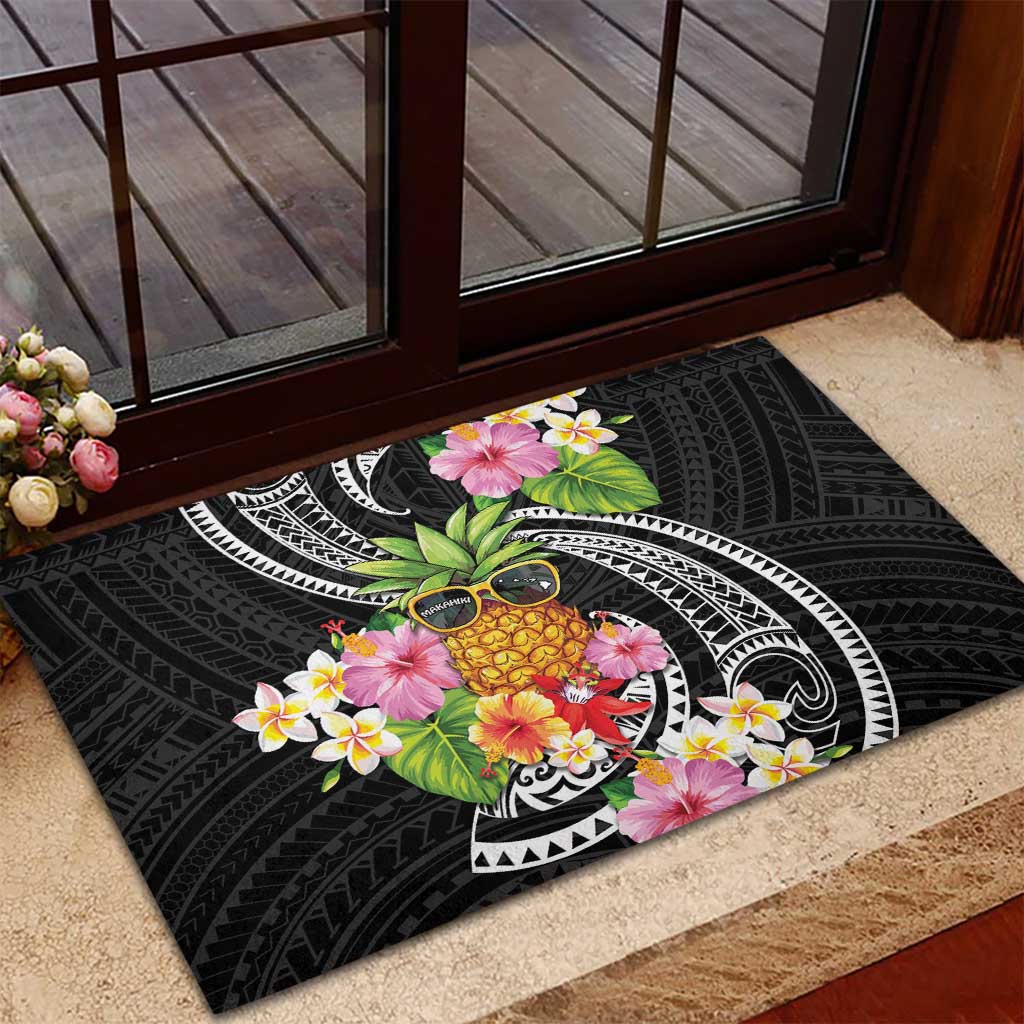 Hau'oli Makahiki Hou Rubber Doormat Aloha Pineapple Tropical Vibe LT9 - Polynesian Pride