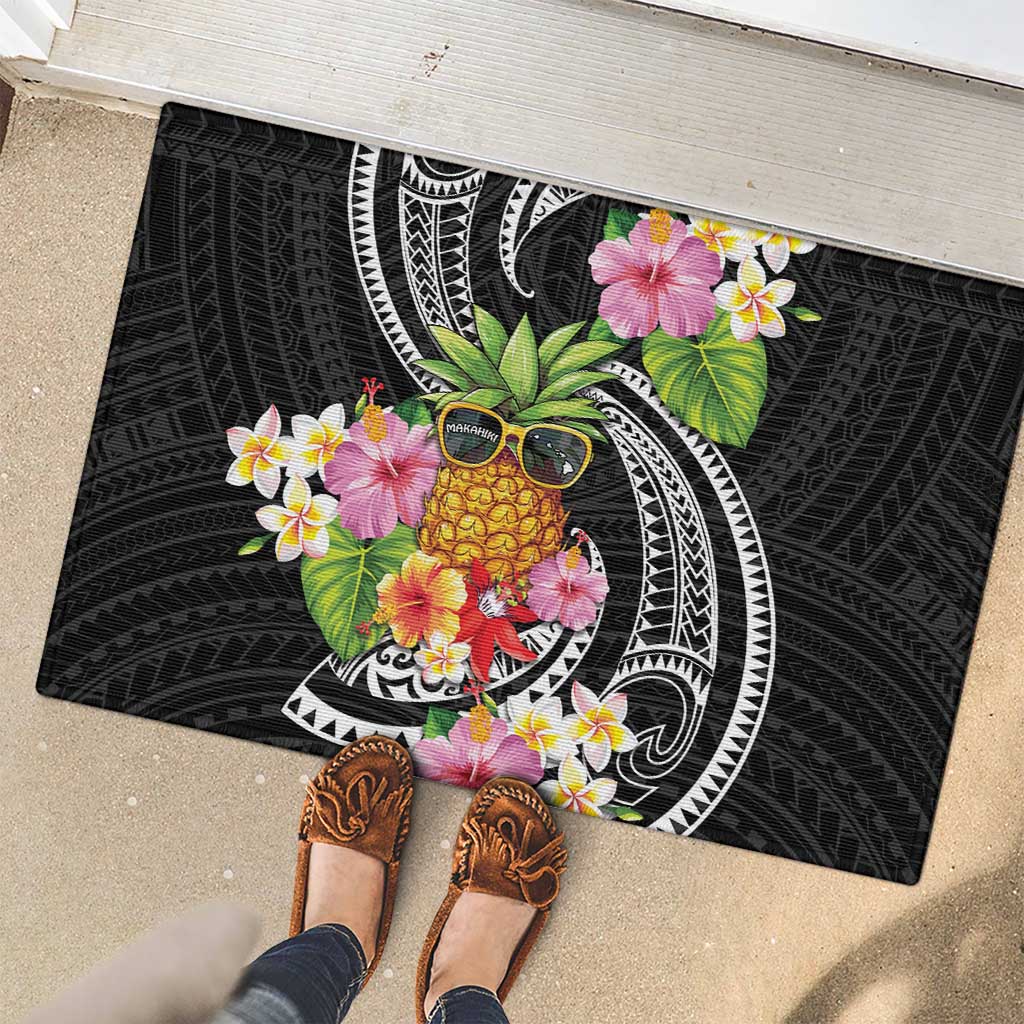 Hau'oli Makahiki Hou Rubber Doormat Aloha Pineapple Tropical Vibe LT9 - Polynesian Pride