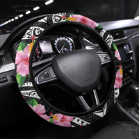 Hau'oli Makahiki Hou Steering Wheel Cover Aloha Pineapple Tropical Vibe LT9 Universal Fit Black - Polynesian Pride