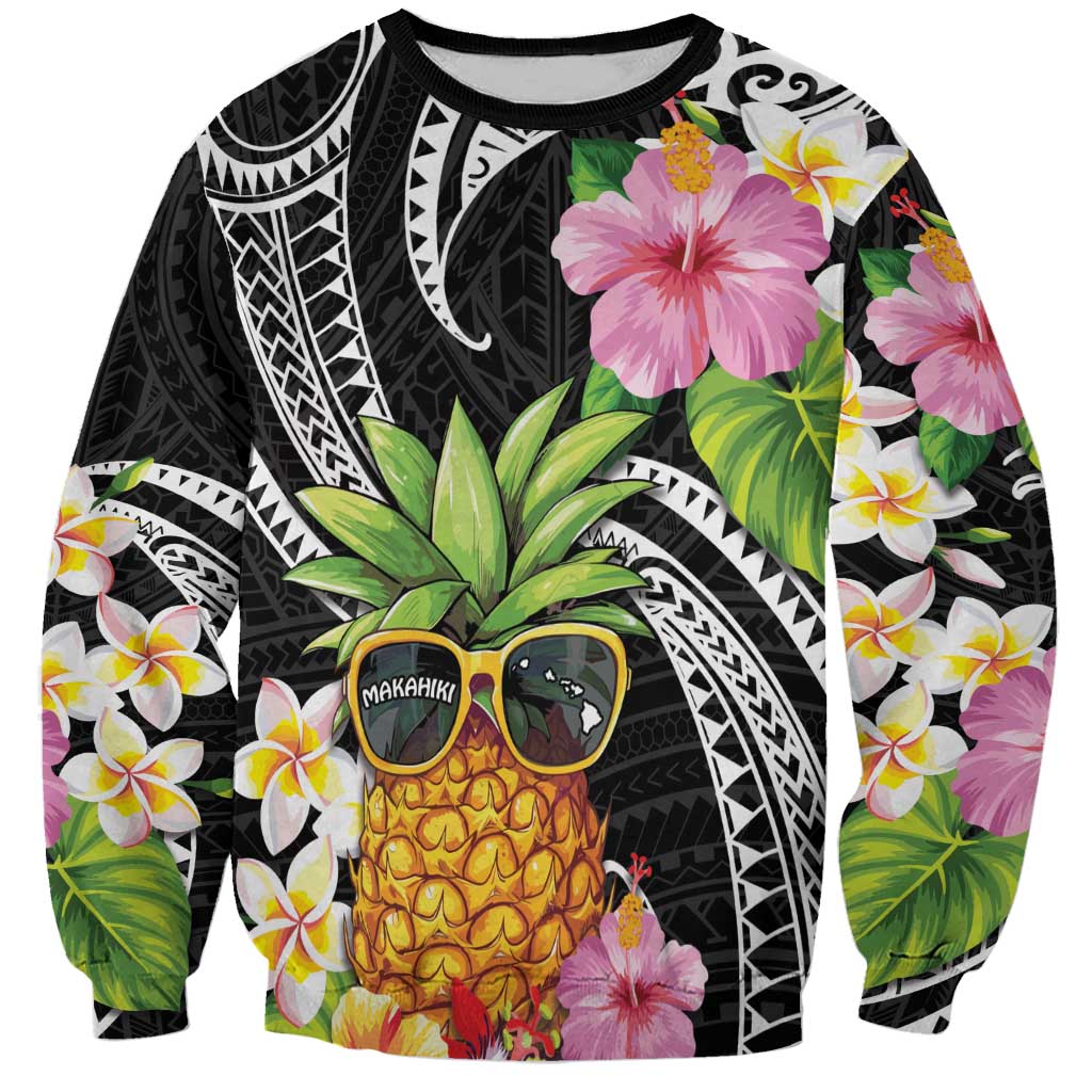 Hau'oli Makahiki Hou Sweatshirt Aloha Pineapple Tropical Vibe LT9 Unisex Black - Polynesian Pride