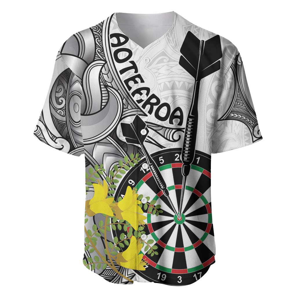 Personalised New Zealand Darts Baseball Jersey Kowhai Floral with Maori Tattoo