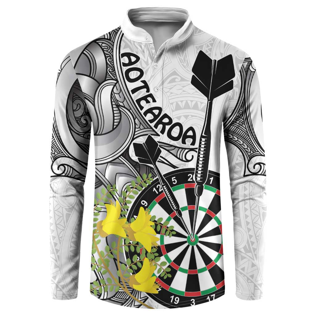 Personalised New Zealand Darts Button Sweatshirt Kowhai Floral with Maori Tattoo LT9 Black - Polynesian Pride