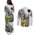 Personalised New Zealand Darts Couples Matching Puletasi and Long Sleeve Button Shirt Kowhai Floral with Maori Tattoo