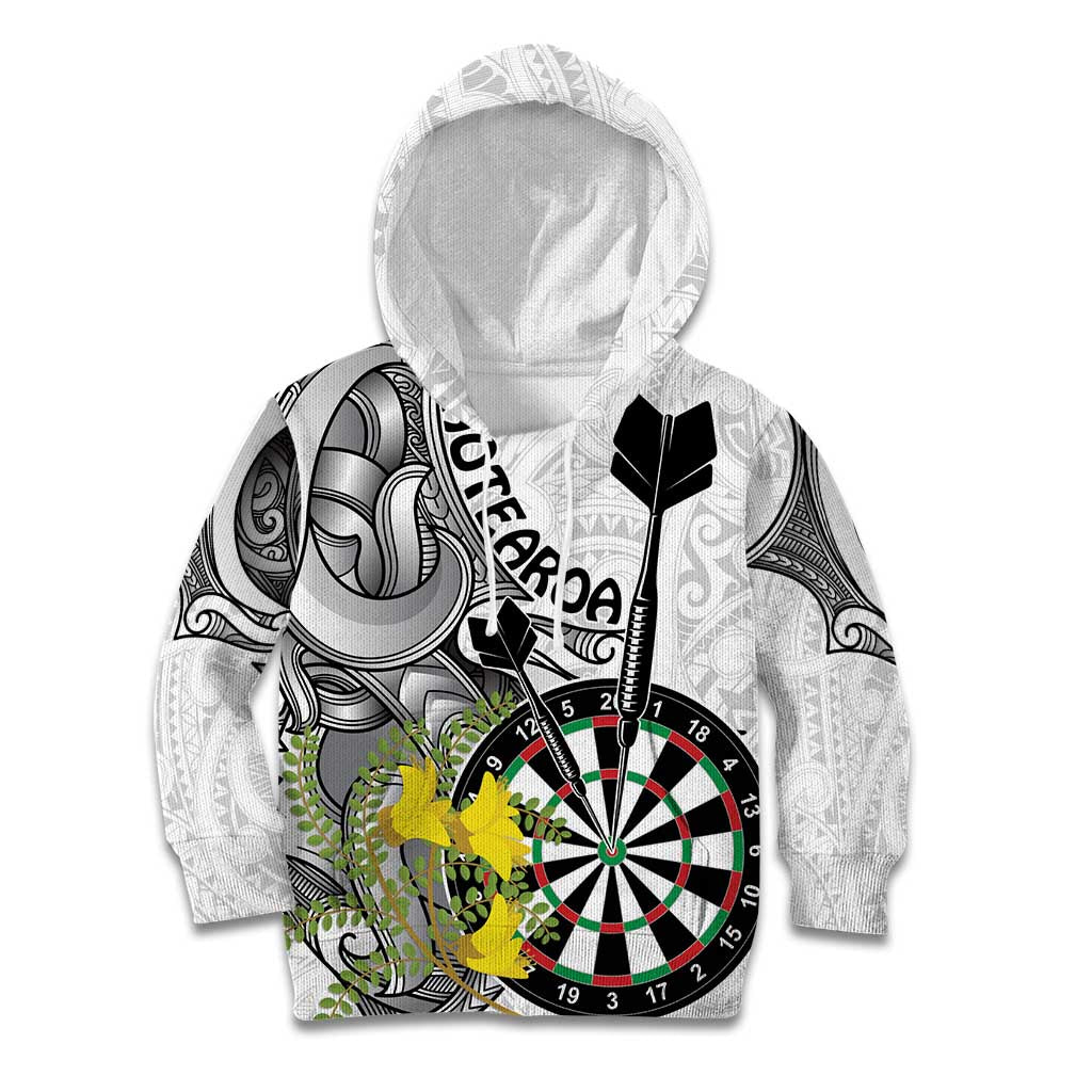 Personalised New Zealand Darts Kid Hoodie Kowhai Floral with Maori Tattoo