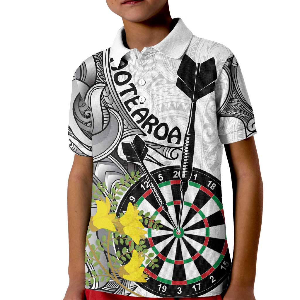 Personalised New Zealand Darts Kid Polo Shirt Kowhai Floral with Maori Tattoo