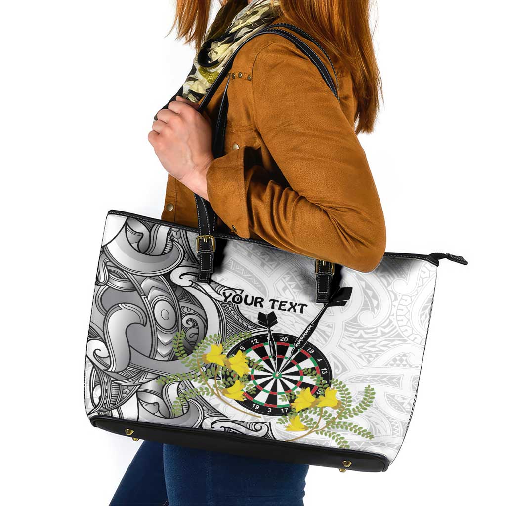 Personalised New Zealand Darts Leather Tote Bag Kowhai Floral with Maori Tattoo