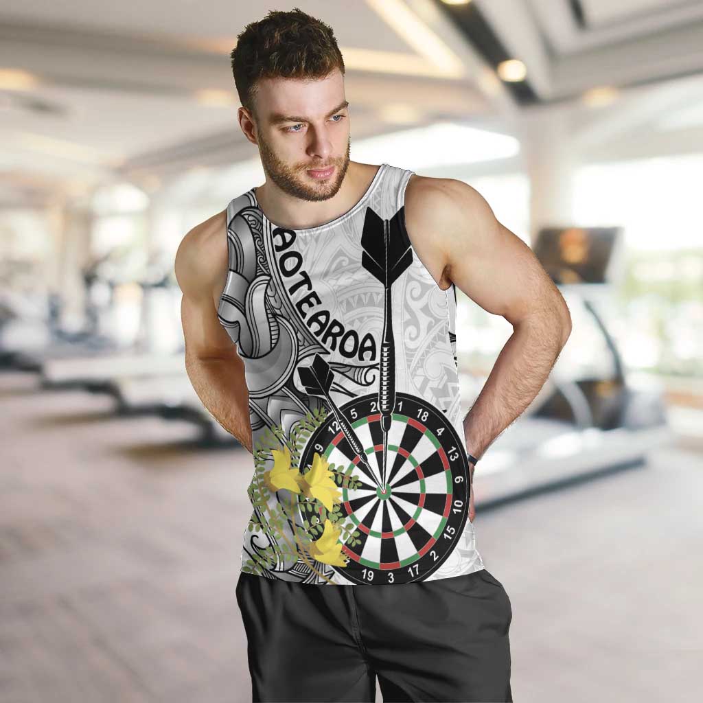 Personalised New Zealand Darts Men Tank Top Kowhai Floral with Maori Tattoo