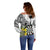 Personalised New Zealand Darts Off Shoulder Sweater Kowhai Floral with Maori Tattoo