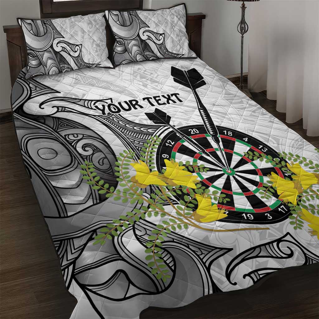 Personalised New Zealand Darts Quilt Bed Set Kowhai Floral with Maori Tattoo