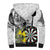 Personalised New Zealand Darts Sherpa Hoodie Kowhai Floral with Maori Tattoo